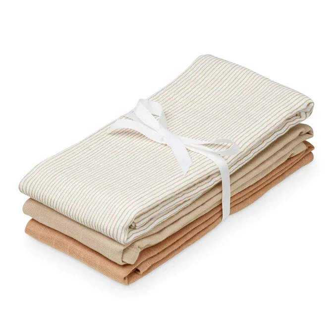 Cam Cam 3 pak stofbleer, classic stripes camel-latte-camel