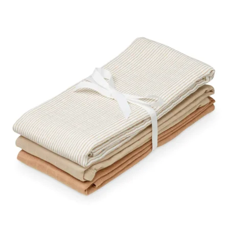 Cam Cam 3 pak stofbleer, classic stripes camel-latte-camel