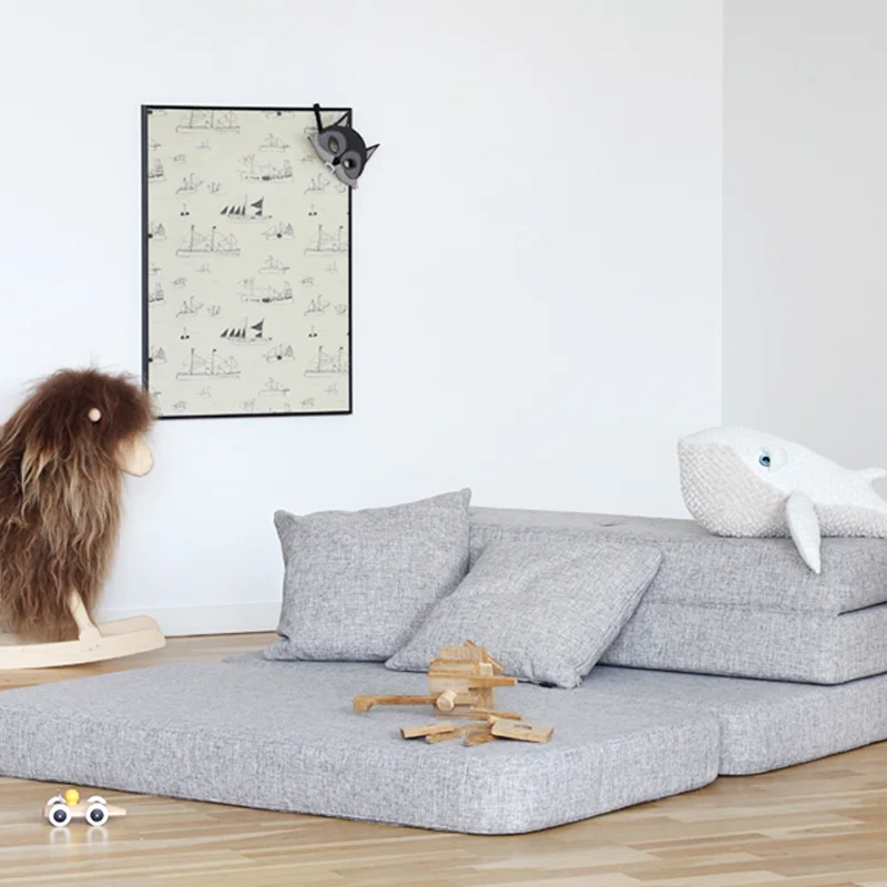 byKlipKlap 3-fold sofa, 120 cm multigrå m grå knap