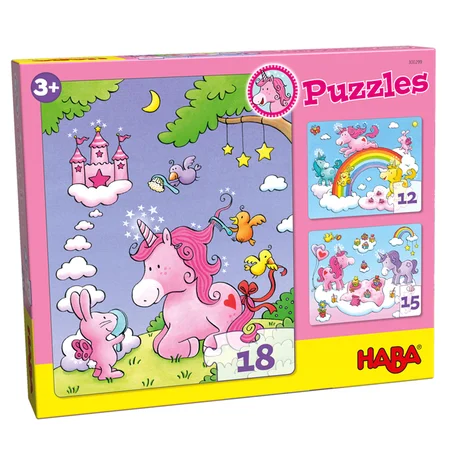 Haba 3 puslespil med glimmer, enhjørning