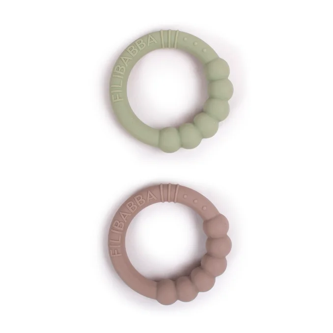 Filibabba Beissring aus Silikon, 2er-Pack, warm grey/oil