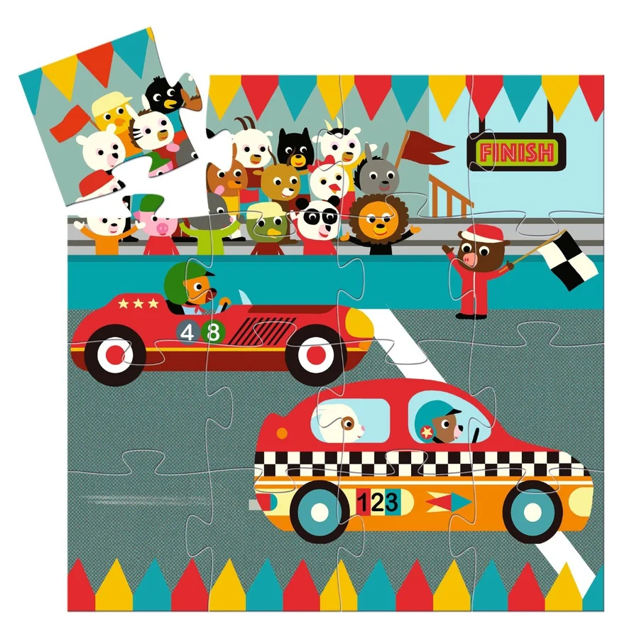 Djeco Silhouetten-Puzzle, Rennwagen - 16 Teile
