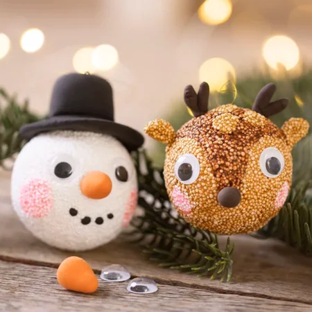 Creativ Company Mini DIY Kit, Weihnachtskugeln - Rentier und Schneemann