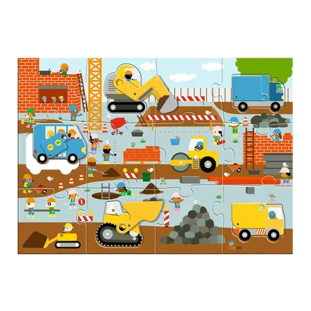 Djeco Bodenpuzzle Baustelle, 12+3 Teile