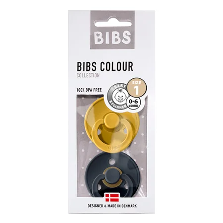 Bibs 2-pak rund sut, str 1 - Mustard/Dark Denim