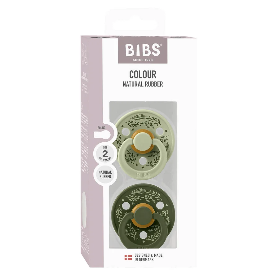 Bibs Holiday Leaf 2er-Pack Colour Schnuller Größe 2, Sage/Hunter Green
