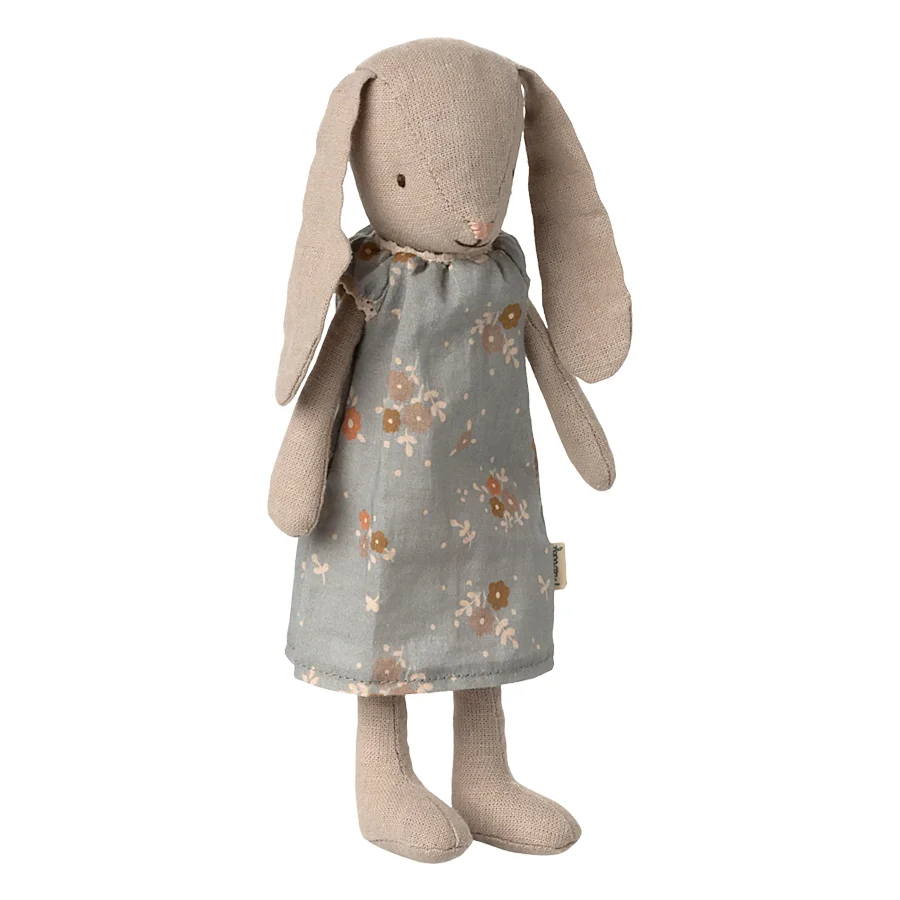 Maileg Hase Größe 1, blaues Kleid mit Blumen