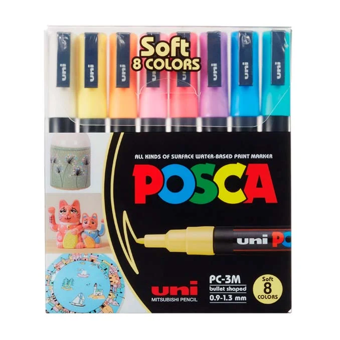 Posca marker PC-3M, 8-pak pastelfarver