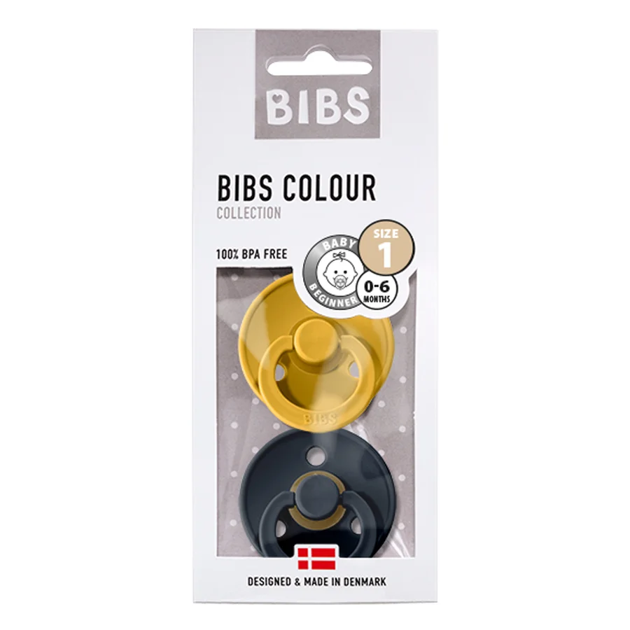 Bibs 2-pak rund sut, str 1 - Mustard/Dark Denim