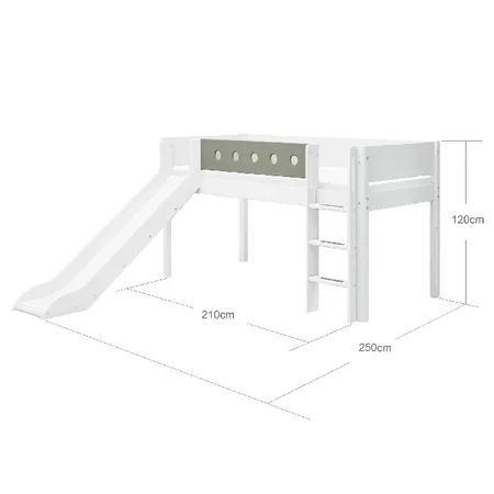 FLEXA Halbhohes Bett mit gerader Leiter und Rutsche, weiß/naturgrün