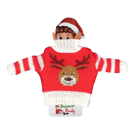 Elves Behavin' Badly, Alfe Luksus Strikket Sweater, Rød