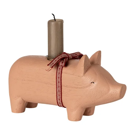 Maileg Kerzenständer aus Holz, Schwein, mittel - Rose