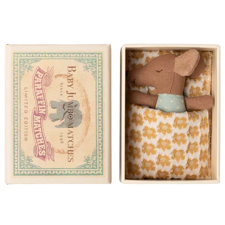 Maileg Sleepy Wakey Baby Maus in der Streichholzschachtel - Blau