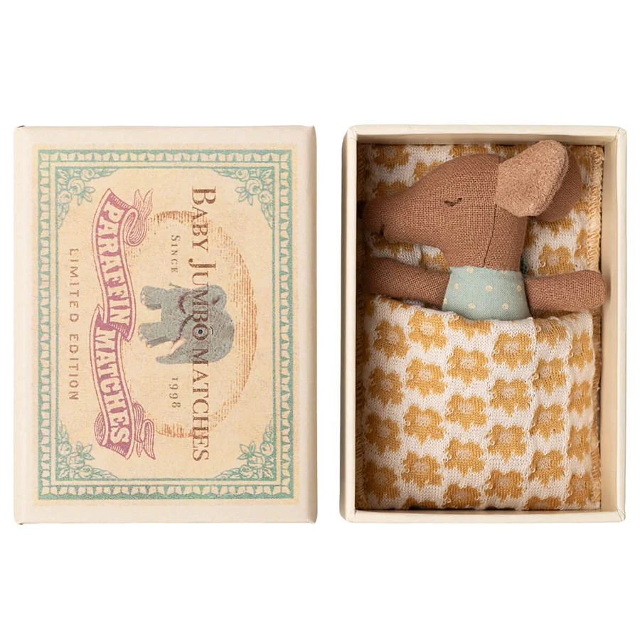 Maileg Sleepy Wakey Baby Maus in der Streichholzschachtel - Blau