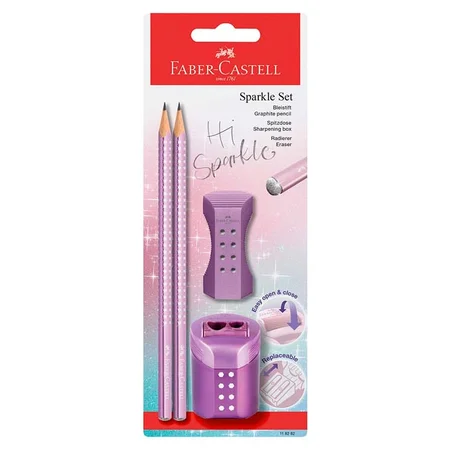 Faber-Castell Sparkle-Set 2 Bleistifte + Radiergummi + Anspitzer, violett