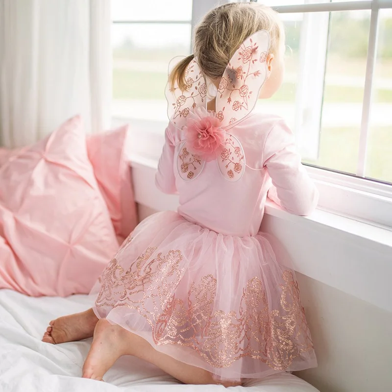 Great Pretenders udklædning, skørt og vinger - rose gold