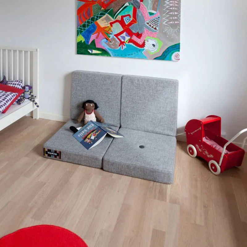 4-fache Matratze, blau-grau mit grauem Knopf, byKlipKlap 