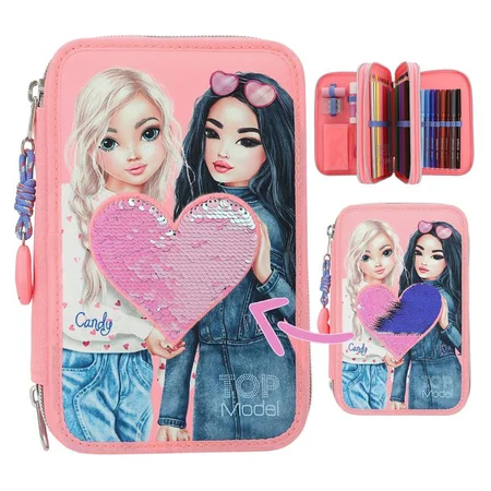 TOPModel Dreifach-Federmäppchen mit Pailletten