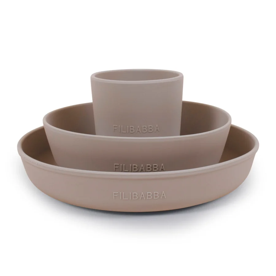 Filibabba Silikon Geschirrset, warm grey