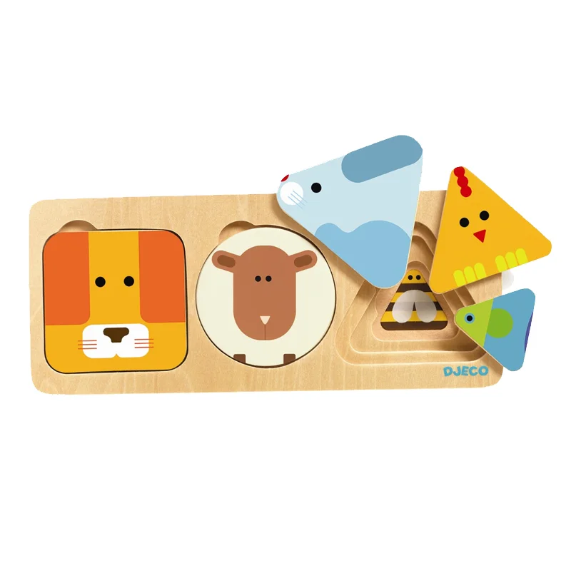 Djeco Holzschichtenpuzzle, geometrische Tiere