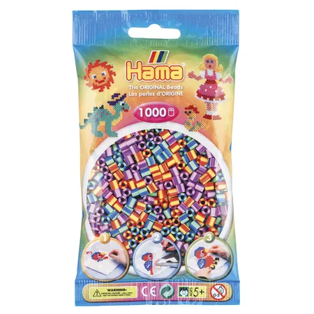 Hama perler 1000 stk stribede, pastel mix, frv 92
