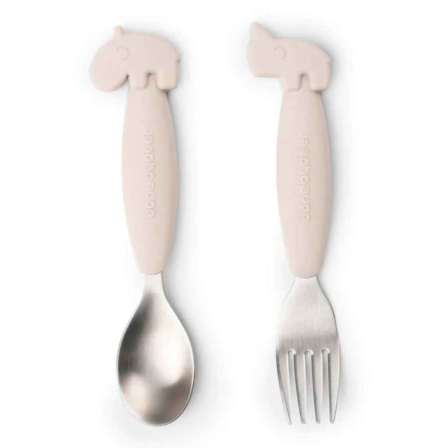 Done by Deer Easy-grip ske og gaffel sæt, Deer friends Sand