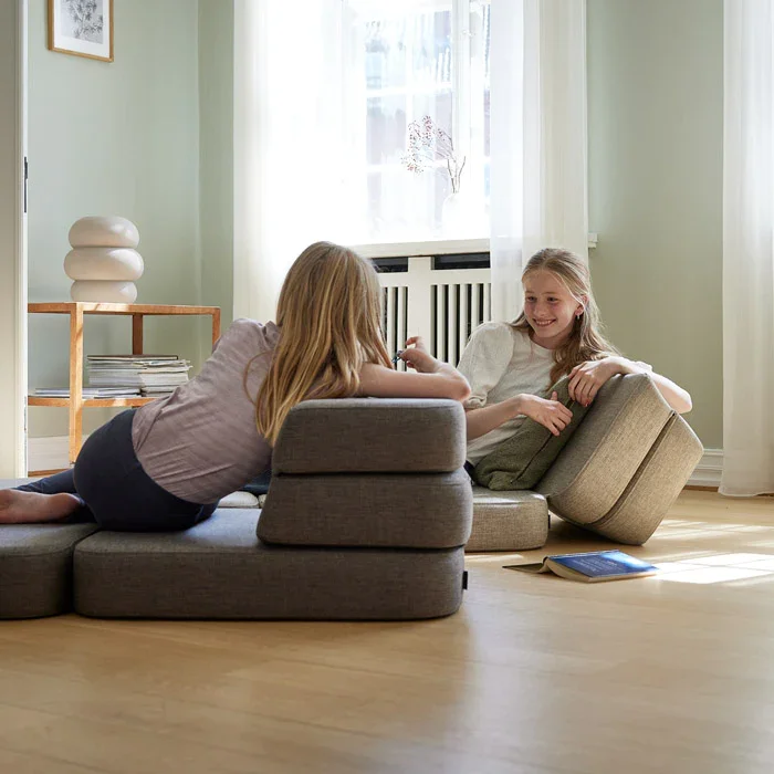 3-Fold Sofa Single, braun mit sandfarbenem Knopf, byKlipKlap