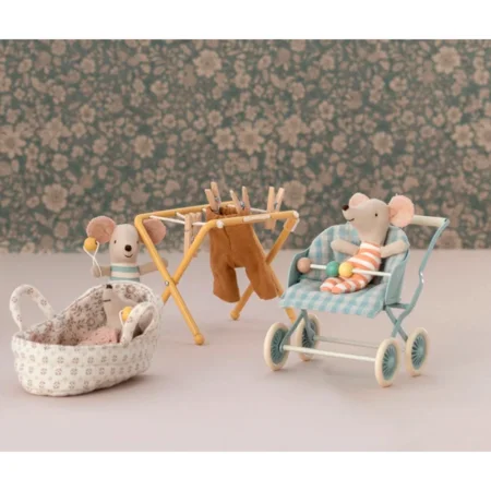 Maileg Zwillings-Klappwagen, Baby Maus - mint