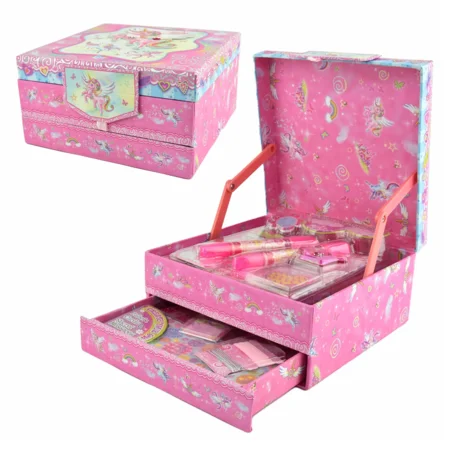 Æske med skuffe og skriveartikler, enhjørning