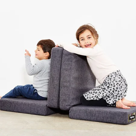 4-fache Matratze, blau-grau mit grauem Knopf, byKlipKlap 