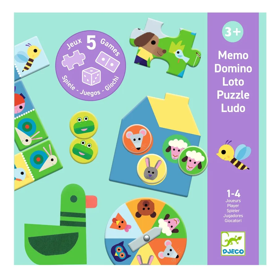 Djeco Spielen & Lernen, 5-in-1 Spielebox auf dem Bauernhof