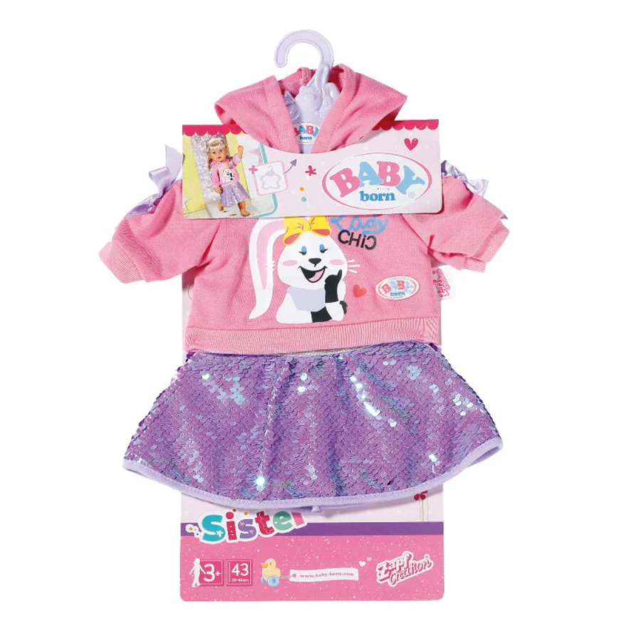 BABY Born Kapuzenpulli mit Pailletten-Rock, 43 cm