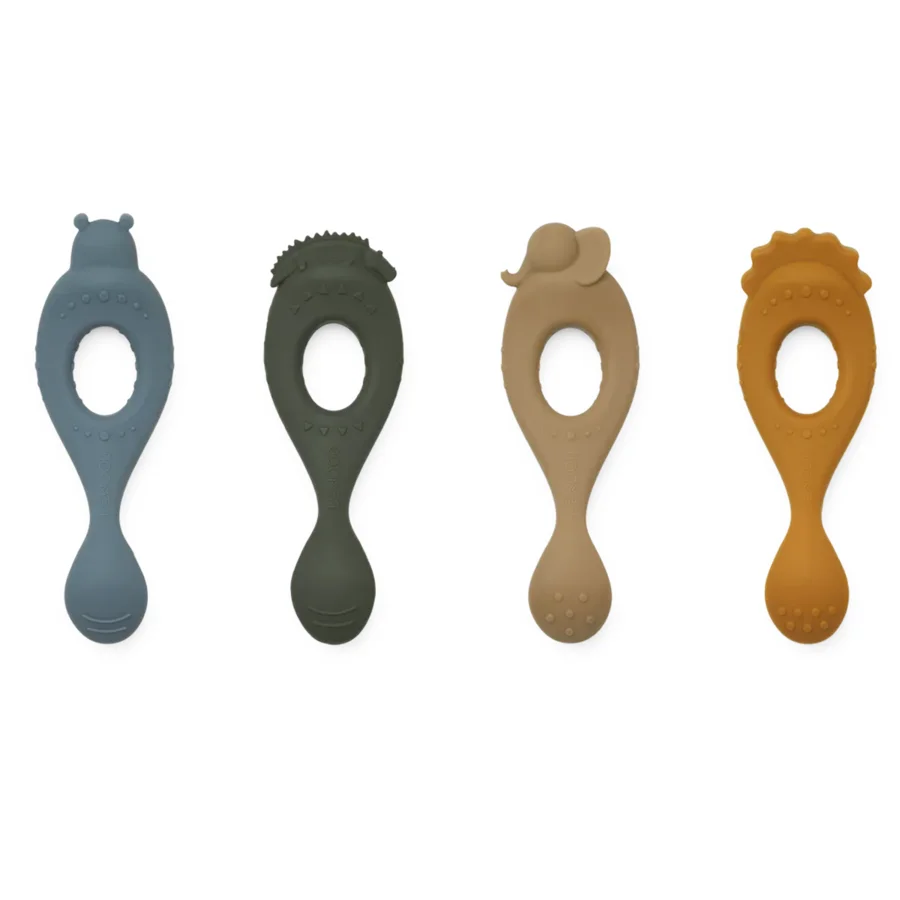 Silikon-Löffel 4er-Pack, safari/blue multi mix, Liewood 