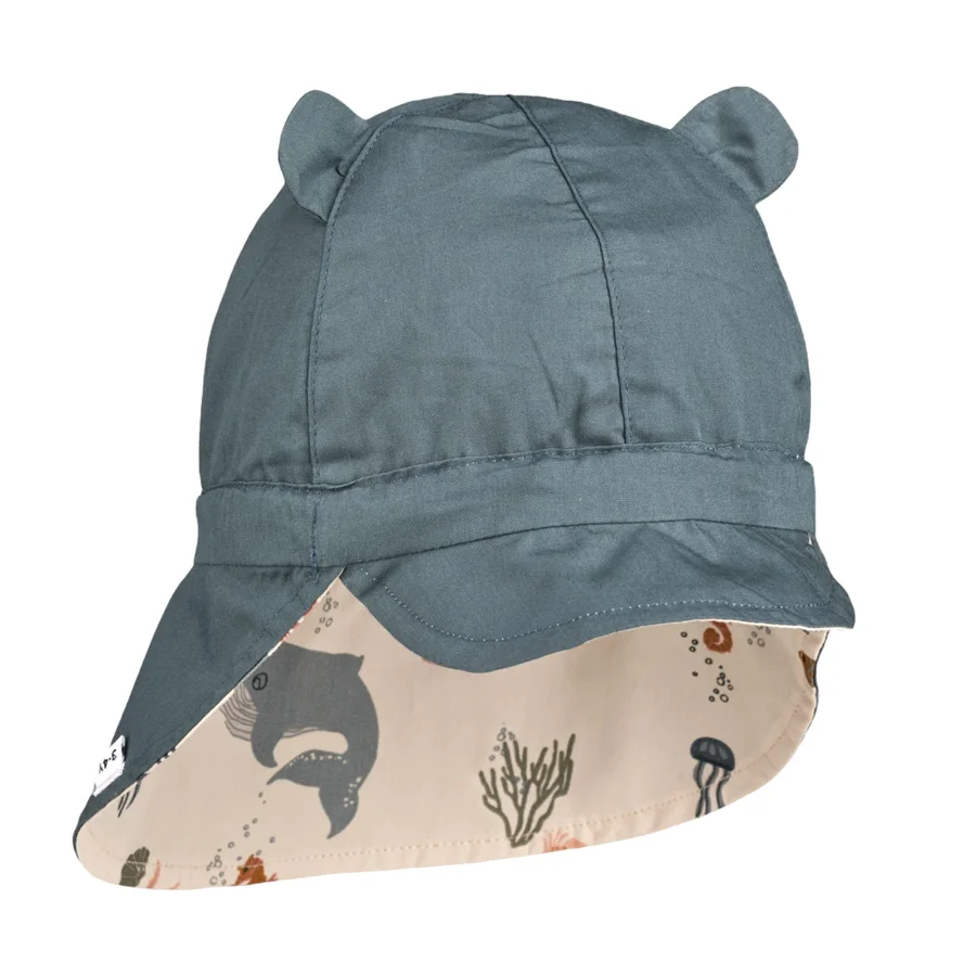 Wende-Sonnehut mit Ohren, sea creature/sandy, Liewood 