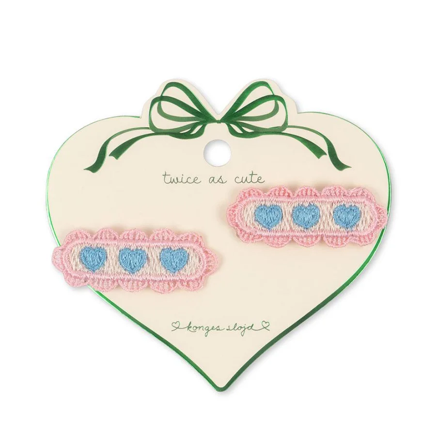 Konges Sløjd 2er-Pack Haarspangen mit Herzstickerei
