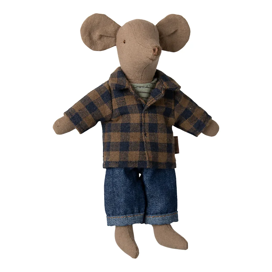 Maileg beige Papa-Maus, kariertes Hemd