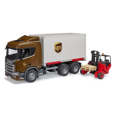 Bruder Scania Super 560R UPS Logistik-LKW mit Mitnahmestapler