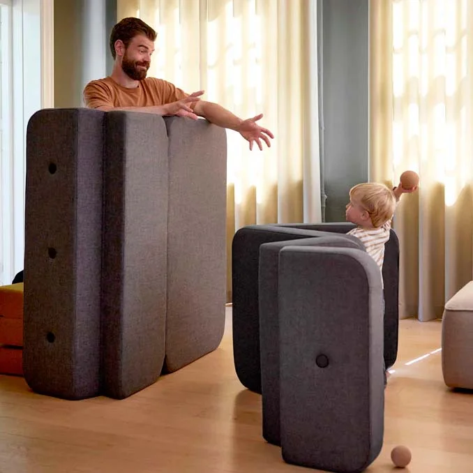 by KlipKlap 3 Fold sofa single, blågrå med grå knap