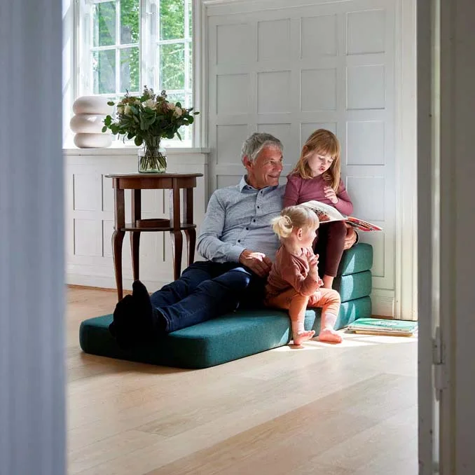 by KlipKlap 3 Fold sofa single soft, dyb grøn med lys grøn knap