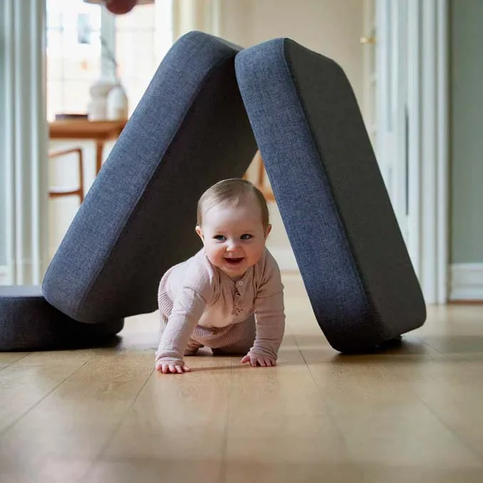 by KlipKlap 3 Fold sofa single soft, blågrå med grå knap