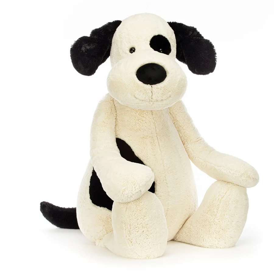 Jellycat Bashful hund, sort og creme - 108 cm