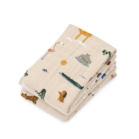 Liewood Lewis 2er-Pack Mulltücher, Around The World/Sandy