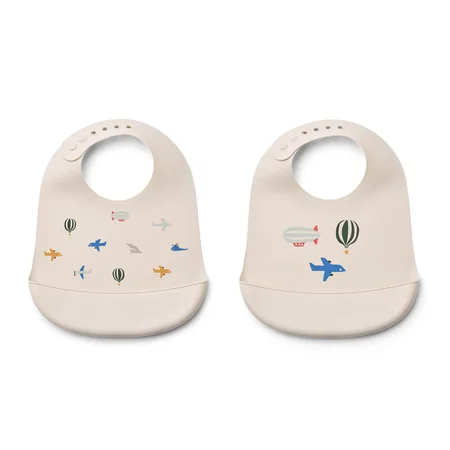 Liewood Tilda 2-pak Silikone Hagesmæk, Aviator/Ecru