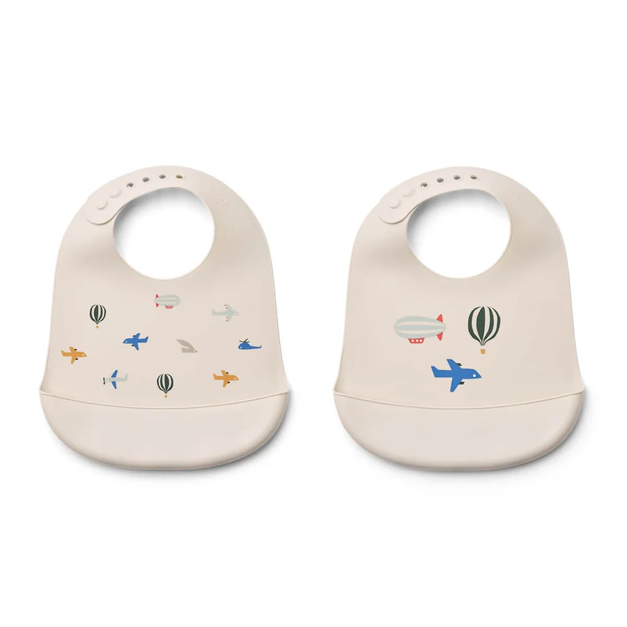 Liewood Tilda 2-pak Silikone Hagesmæk, Aviator/Ecru
