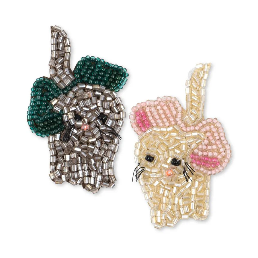 Konges Sløjd 2er-Pack Katzen-Haarspangen mit Perlen, Bow Kitty