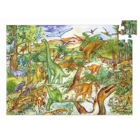 Djeco Bodenpuzzle und Heft, Dinosaurier - 100 Teile