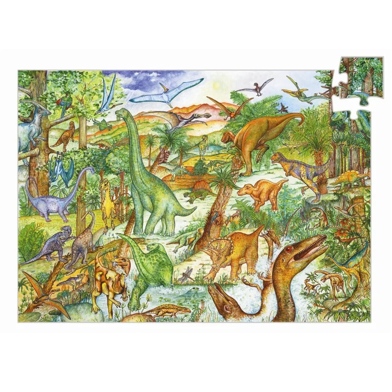 Djeco Bodenpuzzle und Heft, Dinosaurier - 100 Teile