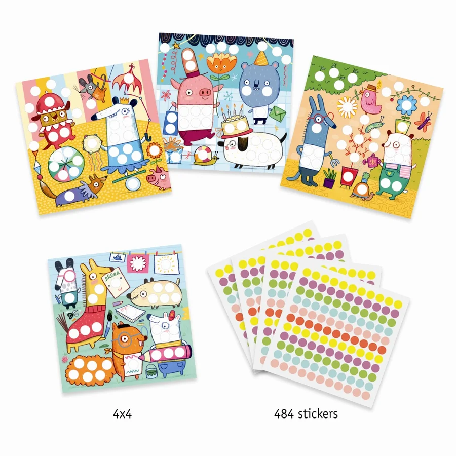 Djeco kreativ leg, Klistermærker - Farvede prikker