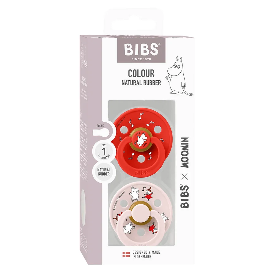 Bibs x Moomin Dancing 2-Pack Colour Schnuller Größe 1, Candy Apple Mix