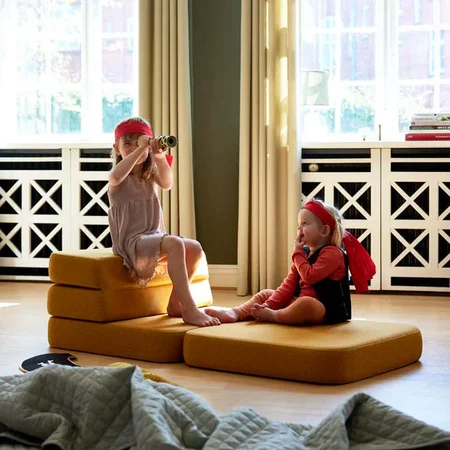 by KlipKlap 3 Fold sofa single soft, mustard med mustard knap